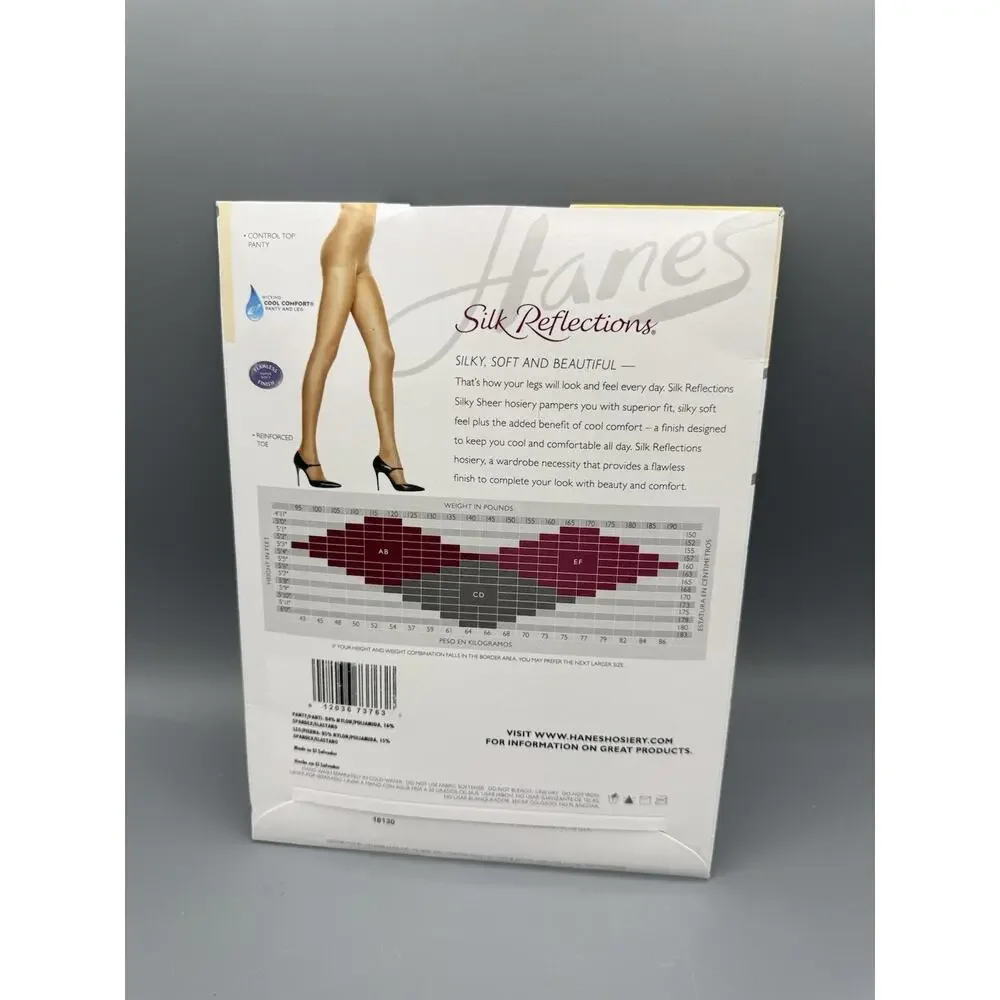 Hanes Silk Reflections Silky Sheer Pantyhose Size CD Nude Control Top